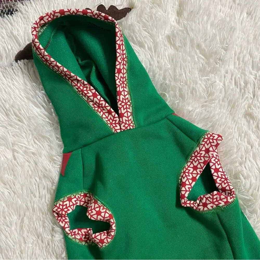 Santa’s Helper Green Reindeer Antlers Hooded Dog Costume Shirt